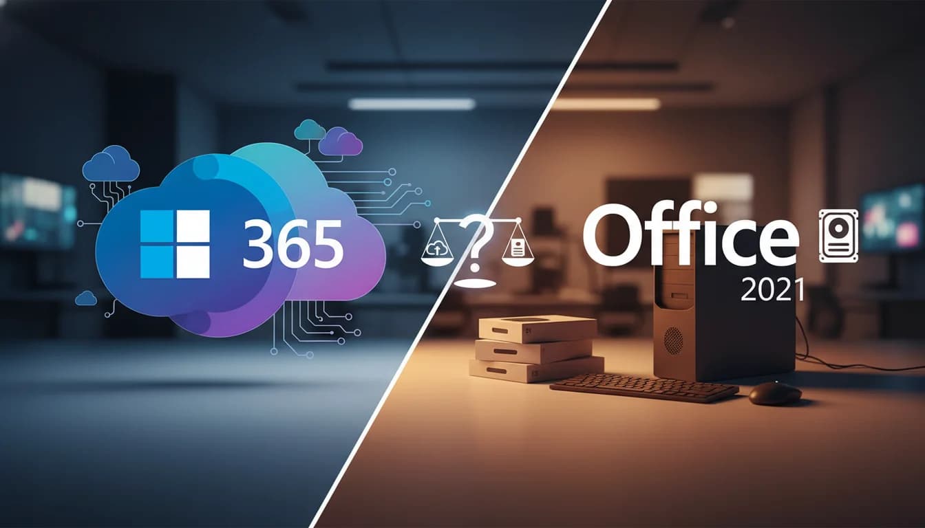 Bên trái là Microsoft 365, bên phải là Office 2021 truyền thống